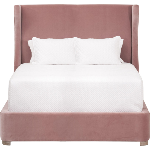 Balboa Queen Bed in Petal Pink Velvet & Natural Gray Oak 7128-1.PET/NG